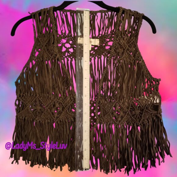 Hollister Brown Suede Leather Boho Fringe Vest Women's Size Medium - Picture 3 of 9
